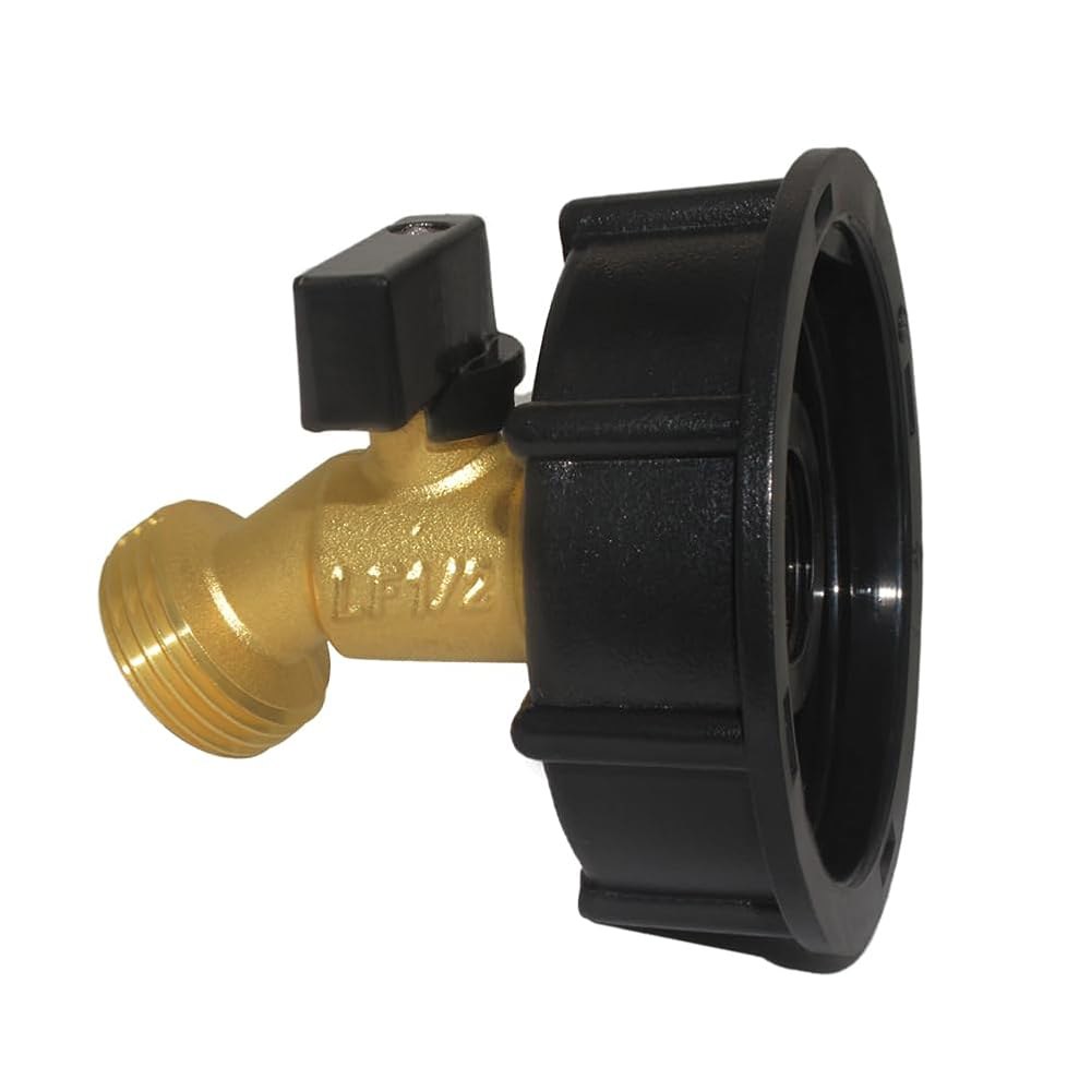 275-330 갤런 IBC 토트 물탱크 어댑터 2인치 조잡한 나사산 S60x6 + 황동 가든 호스 물볼 밸브 차단 피팅과 호환되는 조이와우스 Style 1 - 상품 이미지