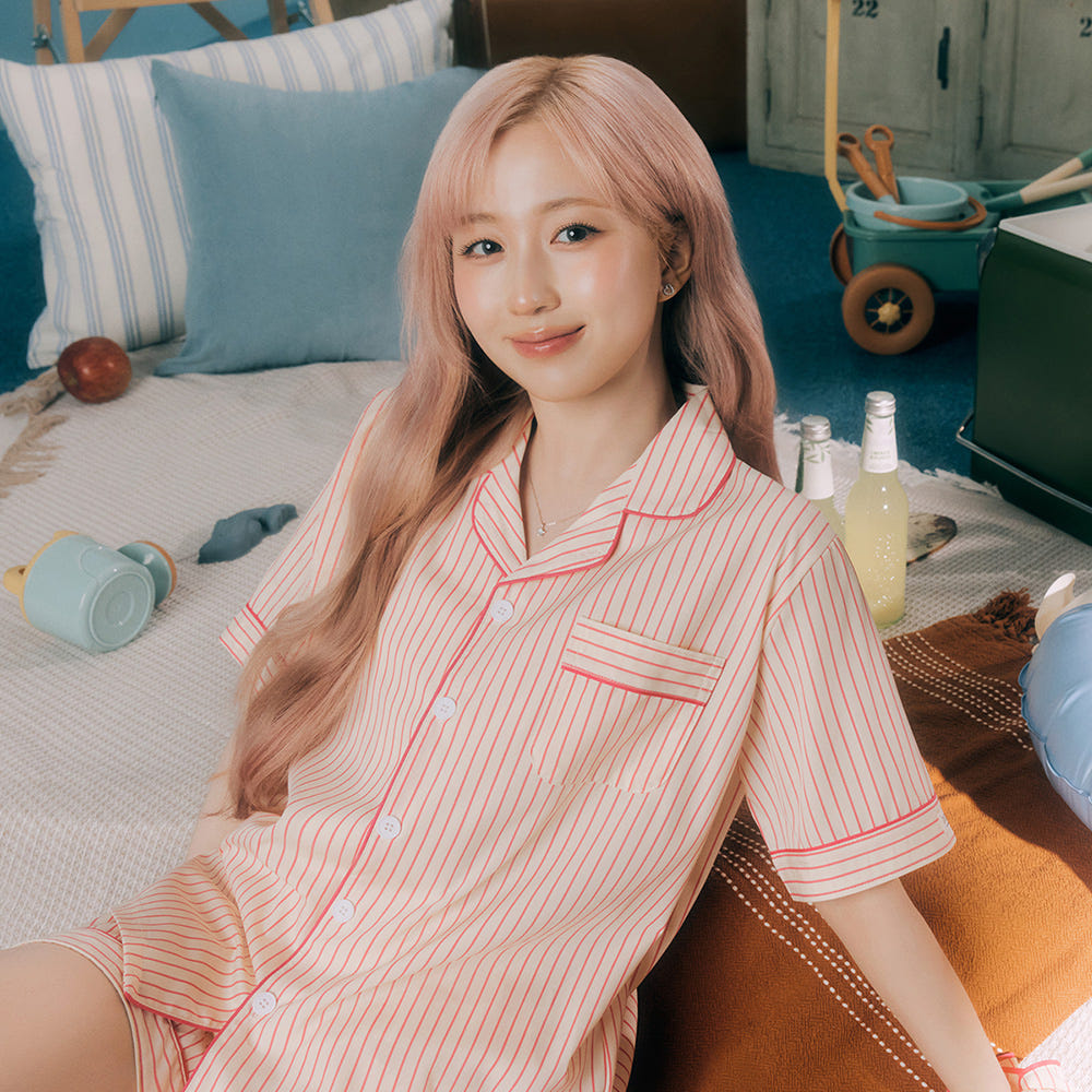 DOSSY 실크핏 러브썸 반팔 카라 커플 잠옷 세트 여름 홈웨어