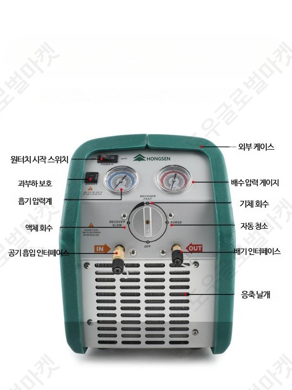 냉매회수기 프레온가스 환불 고압가스 로덴베르거 펌프 가스추출기 냉매 포집 매니폴드게이지 밸브 기계 장치 - 상세 이미지 2