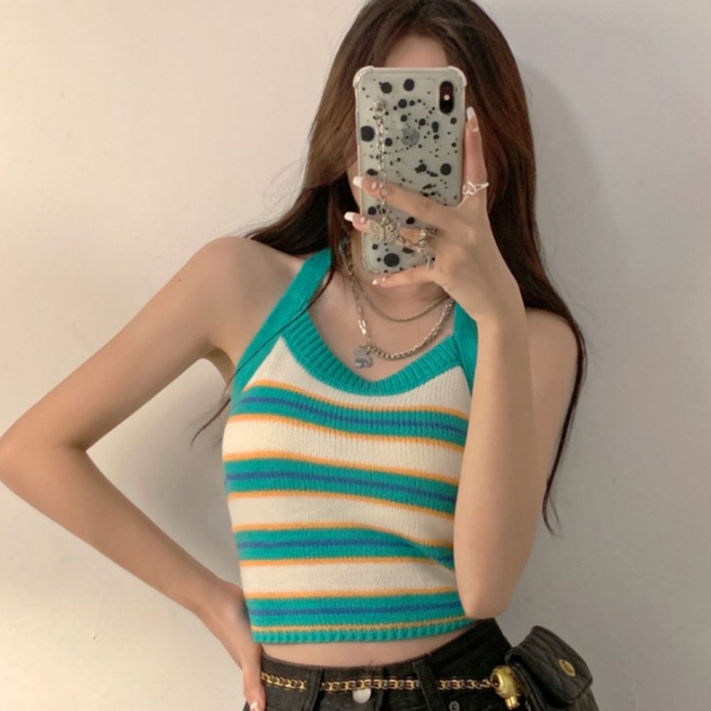 홀터넥나시 홀터넥크롭탑 크롭탱크탑 백트임 세미티셔츠 - 상세 이미지 5