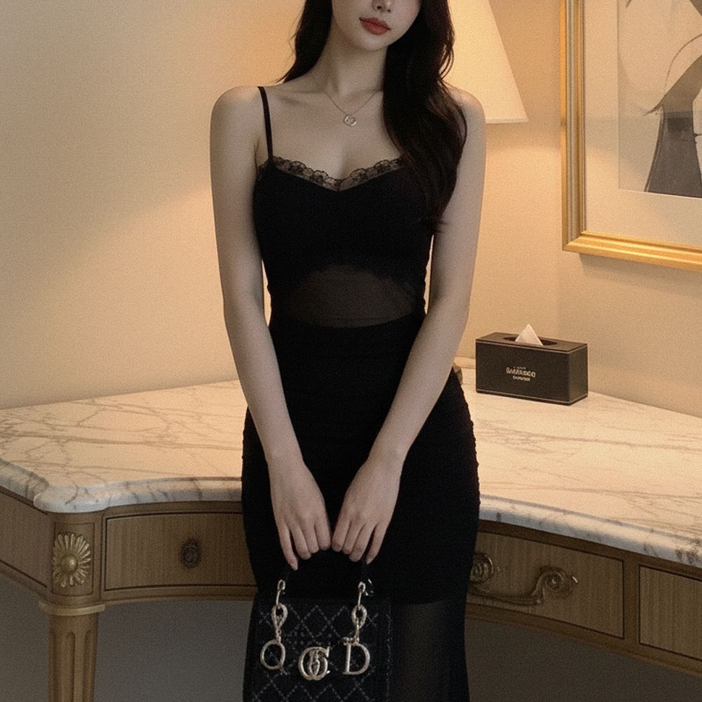 론느연 망사 롱원피스 셔링 글램핏 AJ1682 - 상세 이미지 5