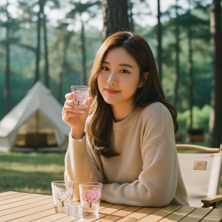 온도 감응형 벚꽃 술잔 반투명 유리 소주잔 캠핑 이색 선물 각인잔 - 상품 이미지