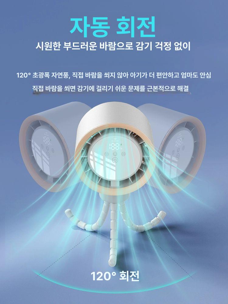 자전거 선풍기 미니 유모차 USB 충전식 여름 ABS 플라스틱 강력 저소음 날개없는 3단 블랙 수동 회전 디스플레이 40000Ah - 상세 이미지 4