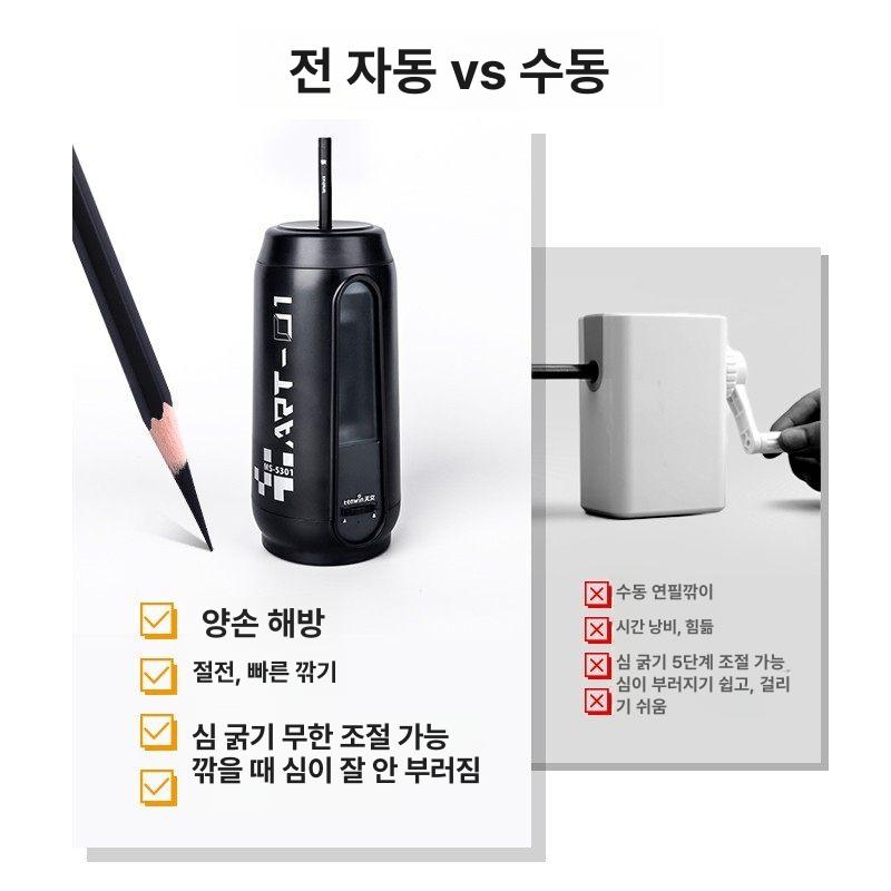 미술용 자동 연필깎이 두꺼운연필 화실 스케치용 긴연필심 진회색 자동 60 이하 2.4cm - 상세 이미지 2