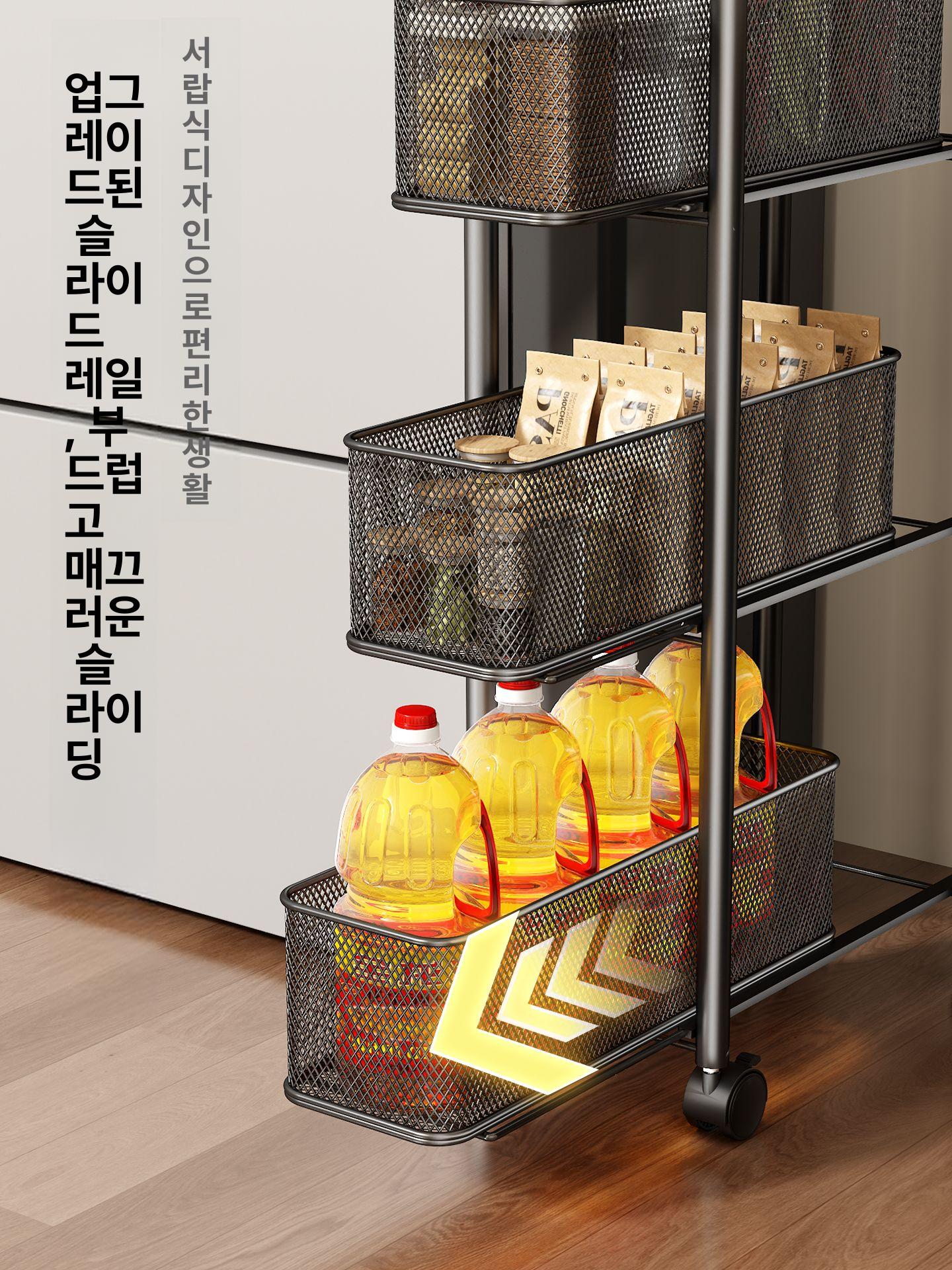 틈새 수납장 슬라이딩 폭좁은 슬림 철제 선반 크림화이트 4칸 [고정형] 15cm 폭 - 상세 이미지 3