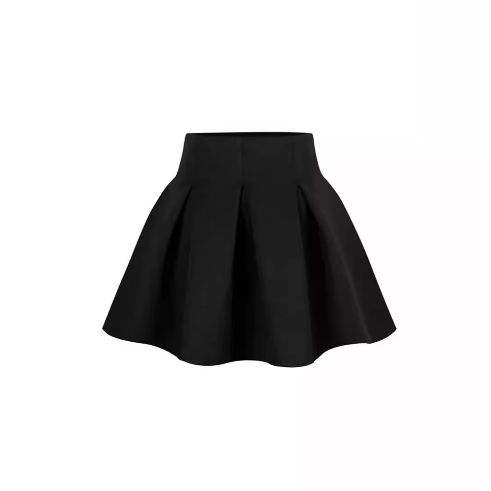플레어 하이웨스트 벌룬스커트 항아리치마 볼륨 A라인 주름 미니스커트 탄탄한 폴리 도톰한 - 상세 이미지 3