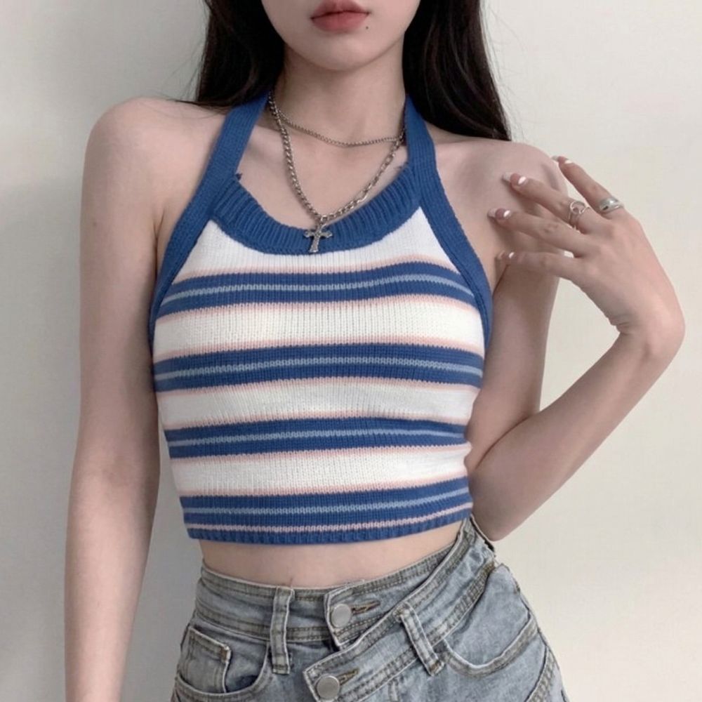 스트라이프홀터넥 홀터넥크롭나시 탑 뷔스티에 백트임티 이미지 7