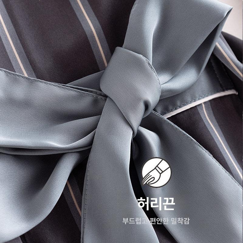 남성 실크 로브 신혼부부 라운지 홈웨어 긴팔 냉장고잠옷 7201 블루그레이 스트라이프 [긴 바지] 170(L) - 상세 이미지 4