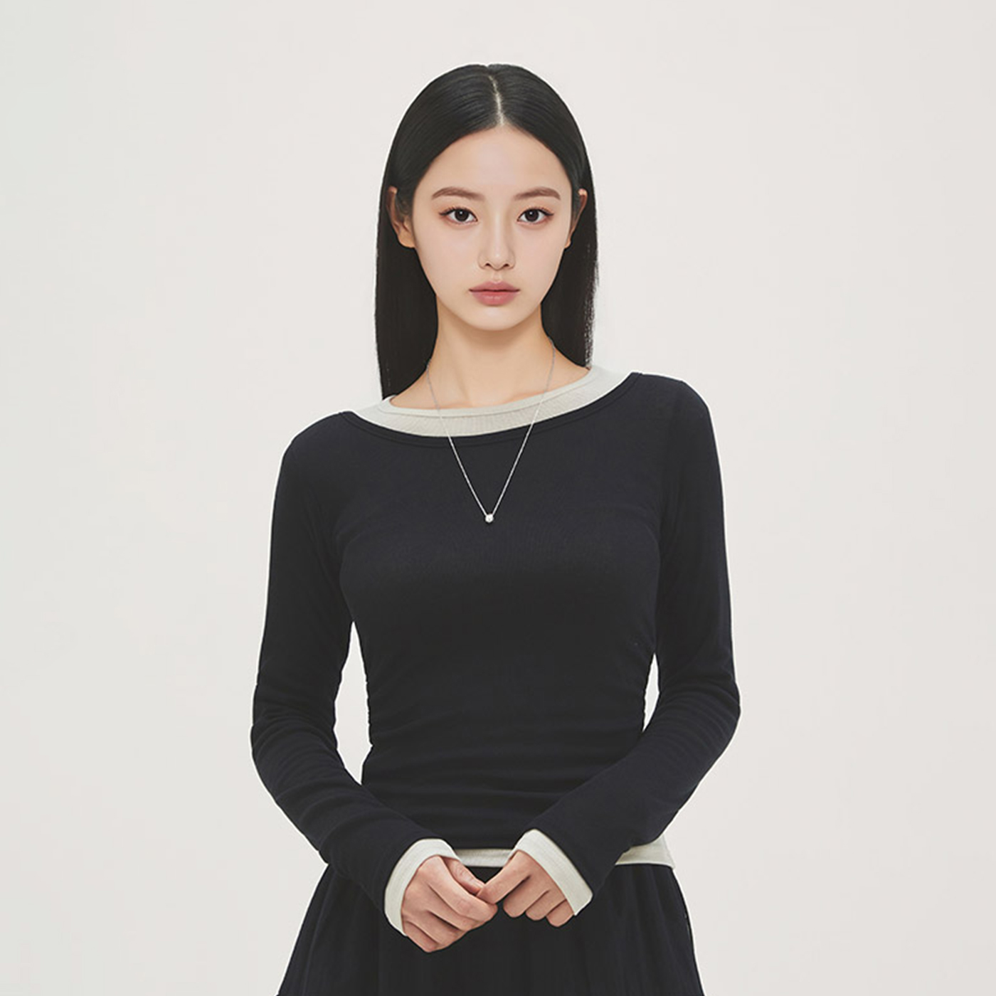 [N배송] 로엠 셔링 레이어드 티셔츠 RMLWG24RTB - 상세 이미지 4