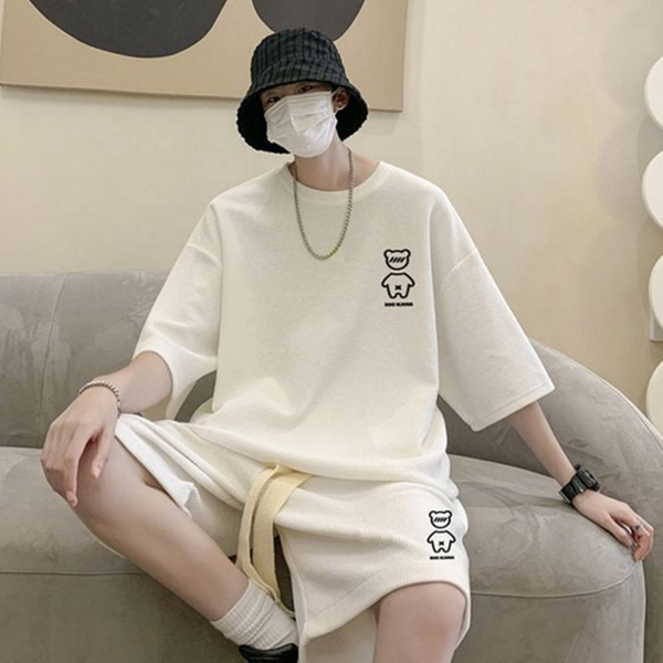 트레이닝 남성 쿨링 와플 남성 루즈핏 티셔츠 반바지 여름 - 상품 이미지