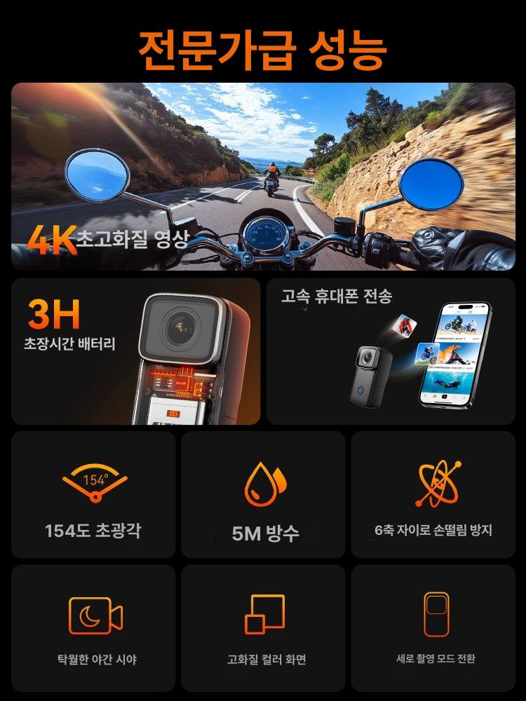 미니 액션캠 4k 카메라 자전거 틱톡 유튜브 오토바이 목걸이카메라 흔들림방지 헬멧 바디 - 상세 이미지 4