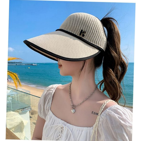 포니테일 여성 썬 캡 모자 접이식 여름 썬 캡 모자 - 상품 이미지