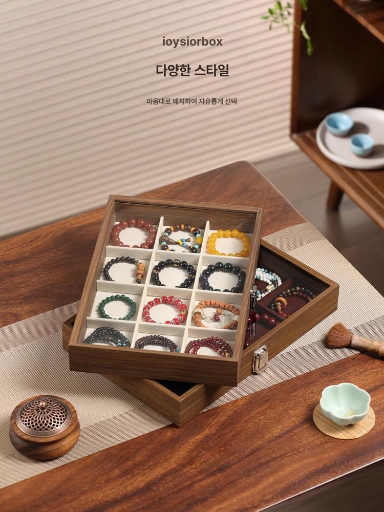 고급 우드 보관함 쥬얼리 옥판 팔찌 보석함 수납 정리함 그레이 10칸 수납함 (손목 베개 포함) - 상세 이미지 2