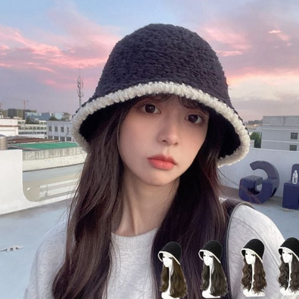 모자형 가발 웨이브 긴 머리 가발 벙거지 일체형 여성 - 상품 이미지