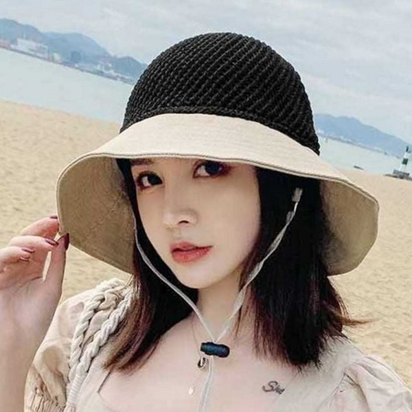 와이드챙 여성 버킷 햇 데일리 왕골 버킷 햇 리본 밀짚 - 상품 이미지