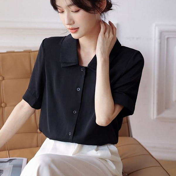 데일리 여성 반팔 블라우스 캐주얼 반팔 셔츠 오픈카라 여름 - 상품 이미지