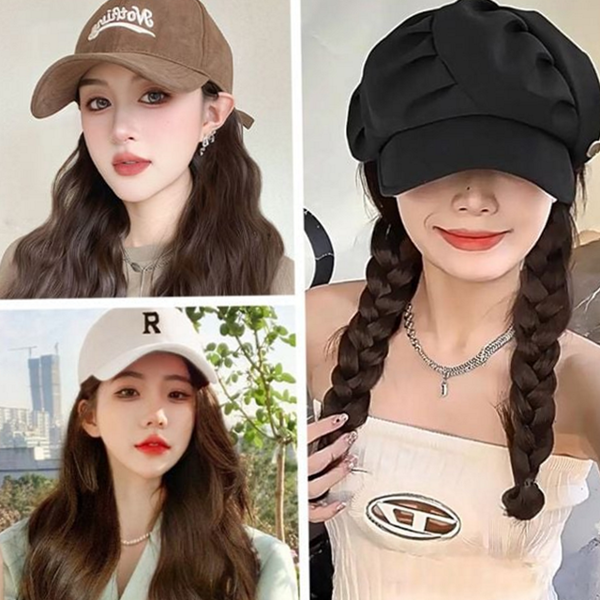 웨이브 모자 가발 붙임머리 일체형 가발 여성 데일리 통가발 고데기 - 상품 이미지