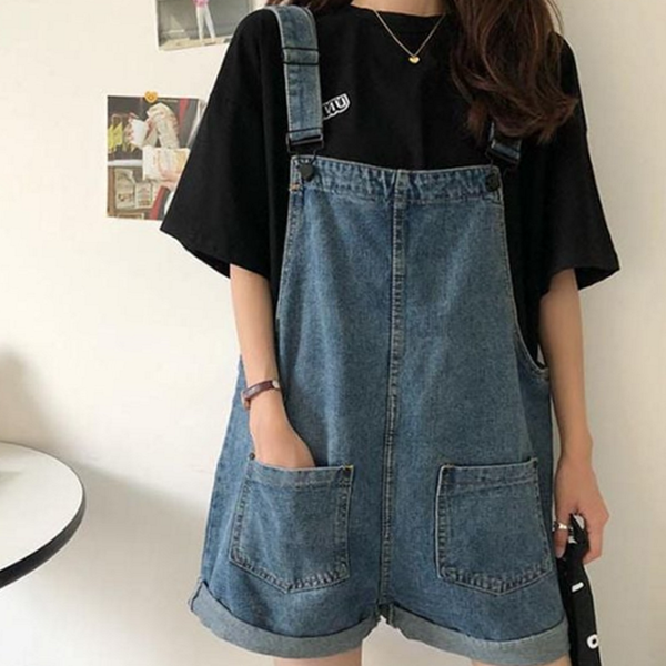 캐주얼 여성 멜빵 바지 일체형 여성 데님 멜빵 바지 반바지 - 상품 이미지