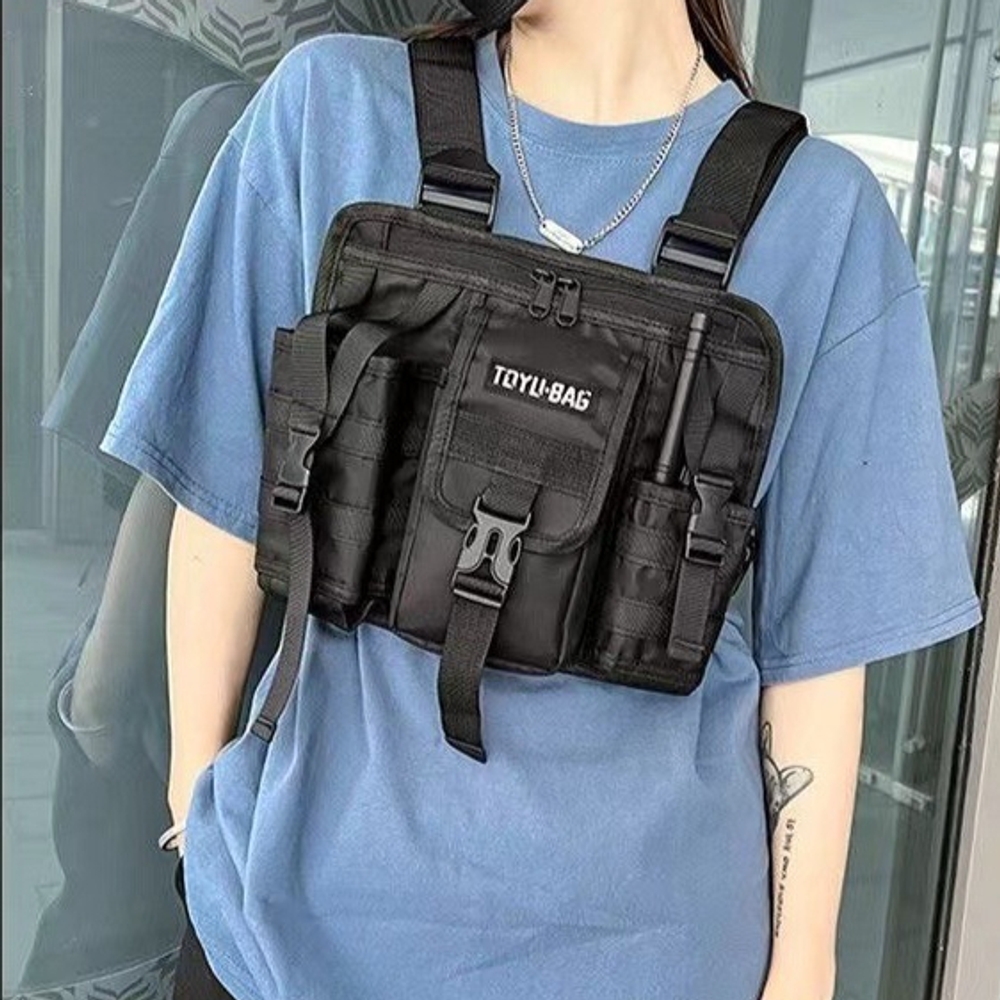 남성 여름 전술 경량 통기성 내구성 나일론 체스트리그 조끼 다용도 포켓 수납 조절 스트랩 - 상세 이미지 4