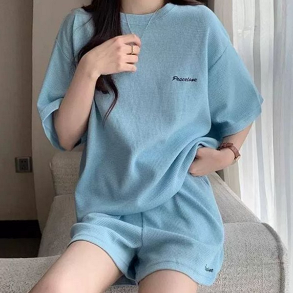 데일리 여성 와플 셋업 트레이닝 여성 반바지 셋업 통기성 쇼츠 - 상품 이미지