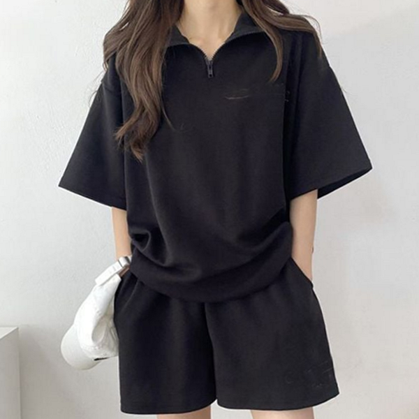 루즈핏 여성 반팔 반바지 반집업 여성 아노락 반팔 트레이닝 데일리 - 상품 이미지