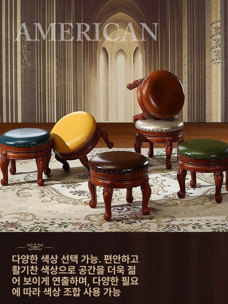 낮은 의자 메이크업 원형 거실 촬영용 전실목 자수천 회전 화장대의자 스툴 - 상세 이미지 3