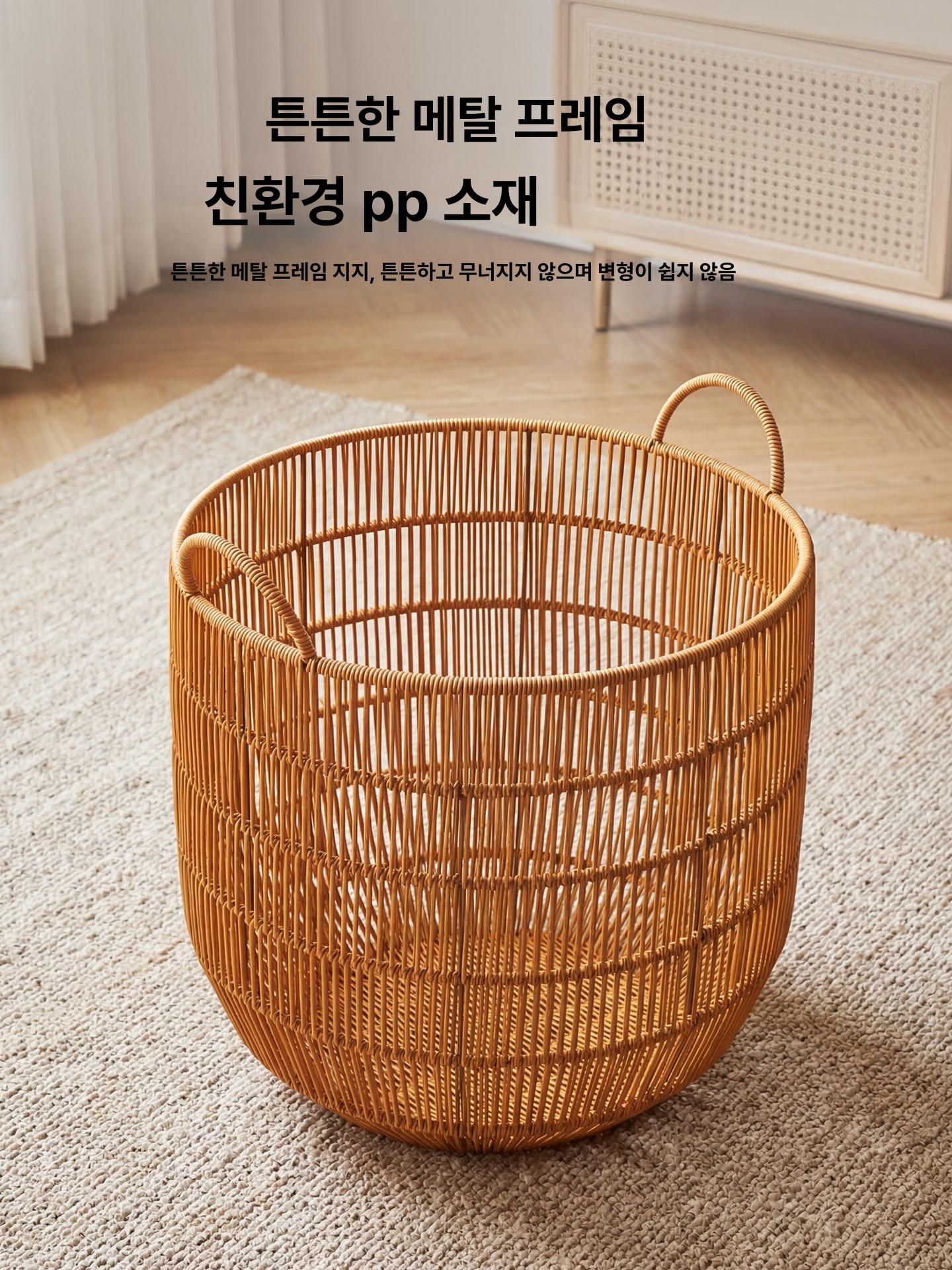 라탄 바구니 원형 수납 정리 빨래 수건 보관함 의류 바스켓 - 상세 이미지 2