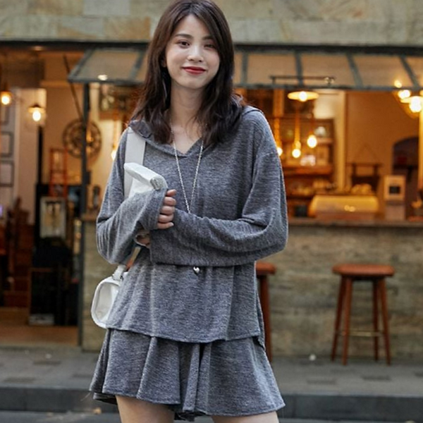 캐주얼 후드 투피스 스커트 루즈핏 투피스 상하의 여름 - 상품 이미지
