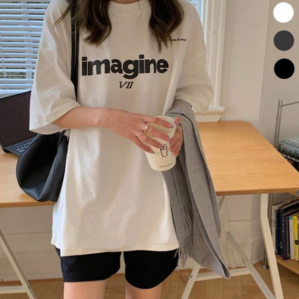 루즈핏 여성 반팔 티셔츠 레터링 여성 오버핏 티셔츠 라운드 여름 - 상품 이미지