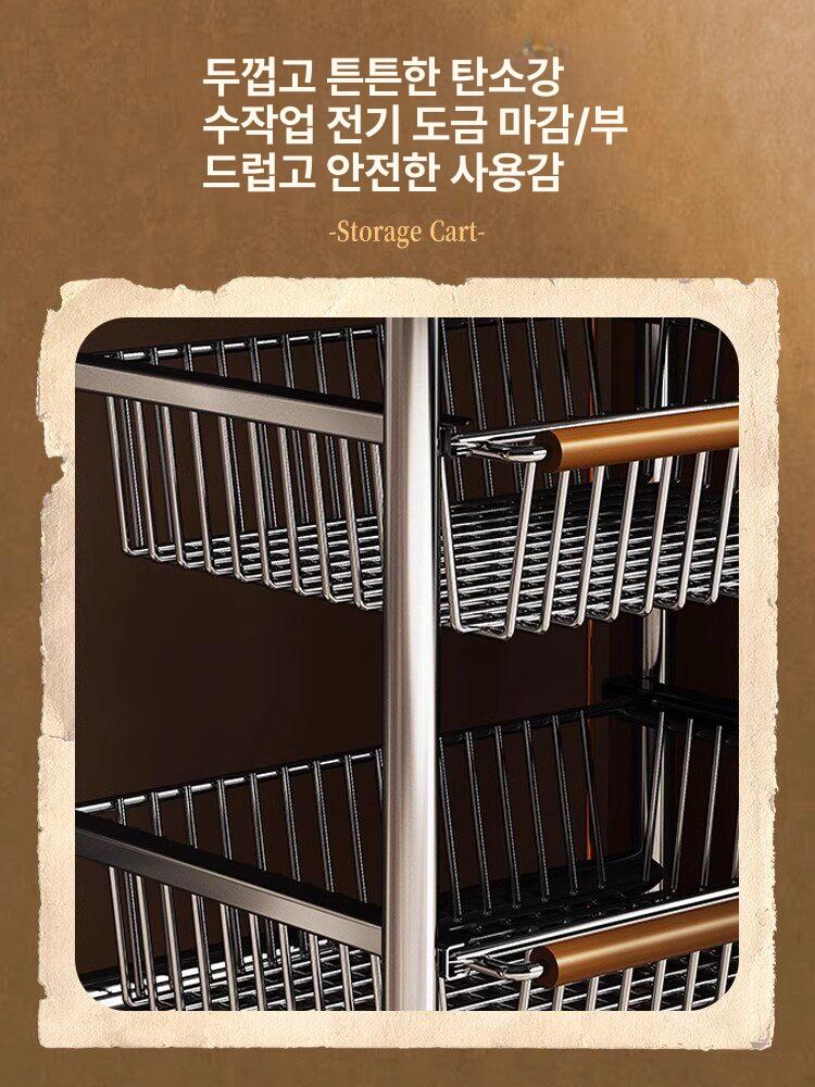 빈티지 5단 우드 카트 수납 이동식 트롤리 주방 틈새 [5단 4서랍] 소형 카트 표준 바퀴 - 상세 이미지 3