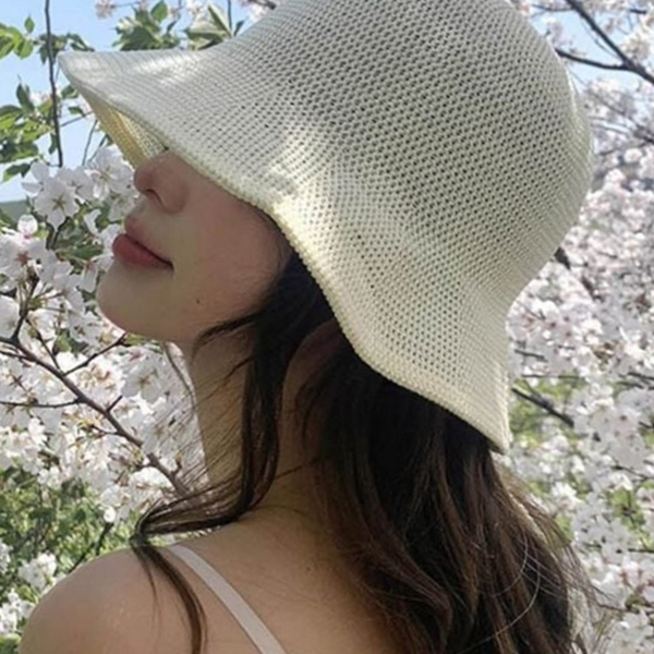 와이드챙 여성 벙거지 모자 라피아 여성 여름 모자 휴양지 비치 - 상품 이미지