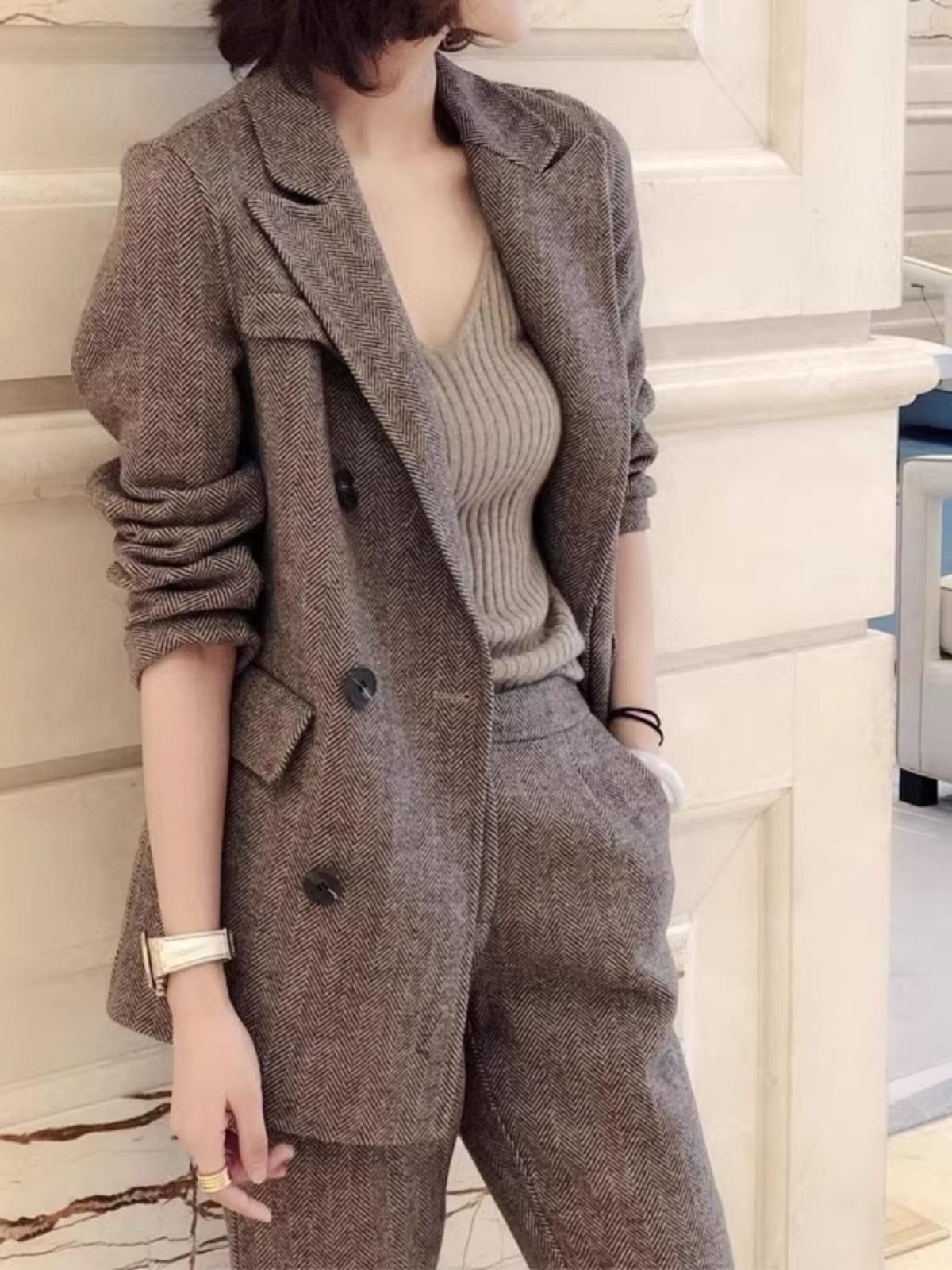 여성정장 면접복 캐주얼정장 오피스룩 겨울투피스 모직 - 상품 이미지