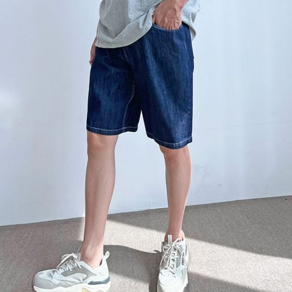 데님 남성 청 반바지 스판 루즈핏 밴딩 스판 - 상품 이미지