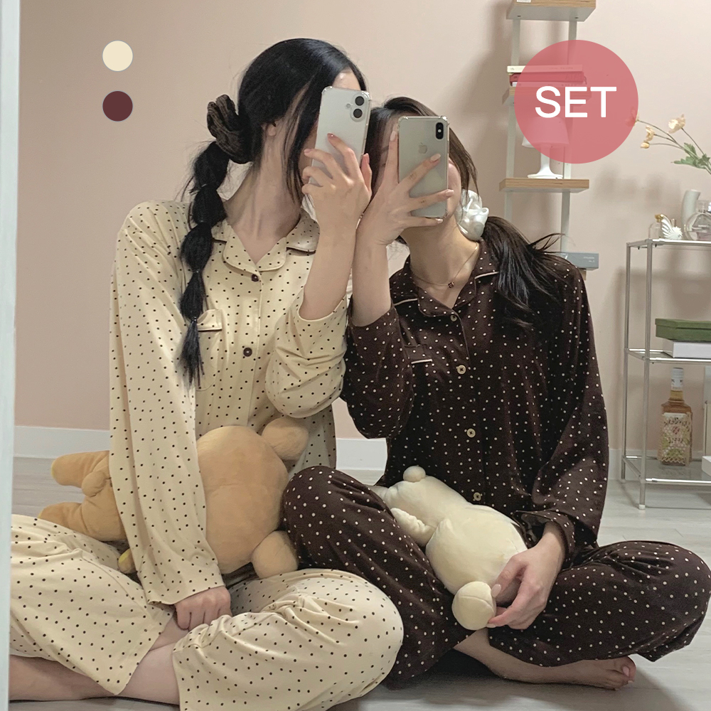 [N배송] 피치기모 도트 공용 파자마세트 이미지 6