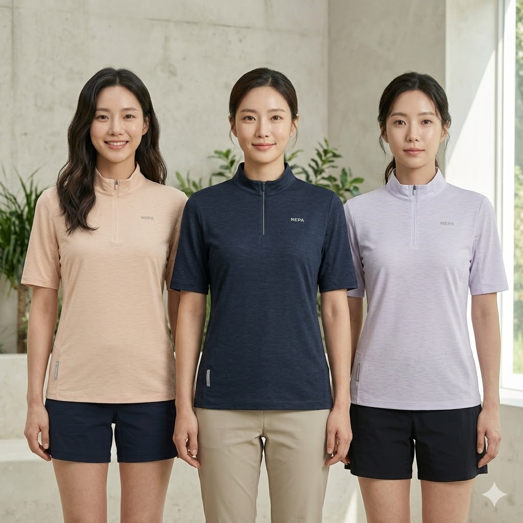 네파 여름 여자 아웃도어 흡습속건 스판 냉감 반집업 등산 반팔티셔츠 - 상세 이미지 5