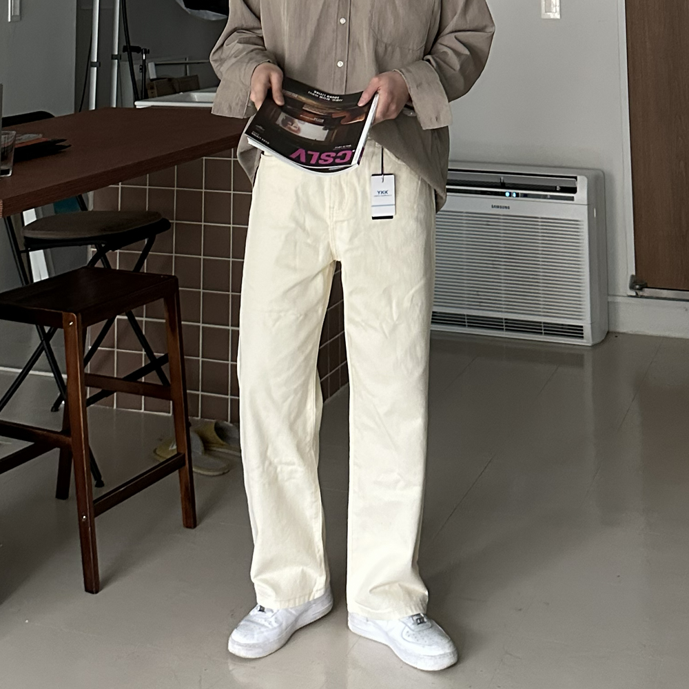 남자 코튼 밴딩 면 스판 바지 와이드 팬츠 빅사이즈 흰색 남성 바지 상품 이미지