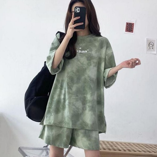 오버핏 트레이닝복 상하의 여성 트레이닝복 여름 반팔 - 상품 이미지