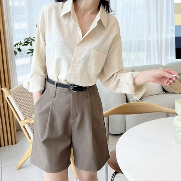 루즈핏 오버핏 셔츠 캐주얼 여성 린넨 셔츠 블라우스 여름 - 상품 이미지