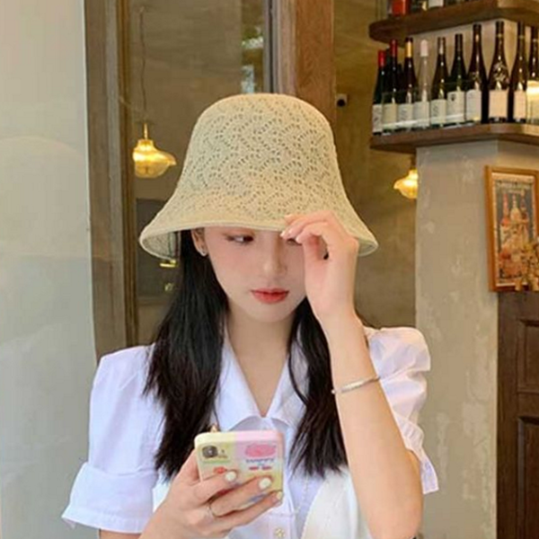 뜨개 여성 벙거지 모자 데일리버킷 버킷 햇 여름 휴양지 라탄 - 상품 이미지