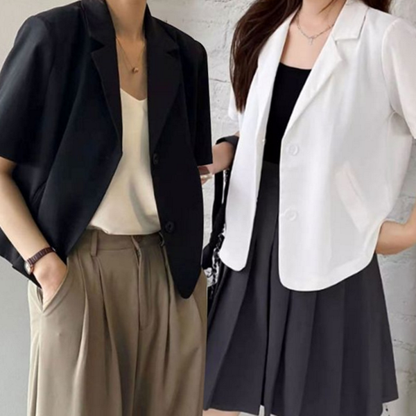 오피스 여성 반팔 자켓 블레이저 여성 크롭 자켓 데일리 여름 - 상품 이미지
