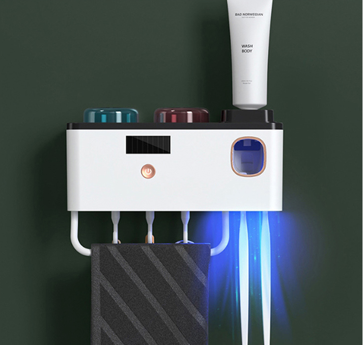 무선 태양광 칫솔살균기 양치컵 거치대 세트 UVC LED 벽걸이 부착식