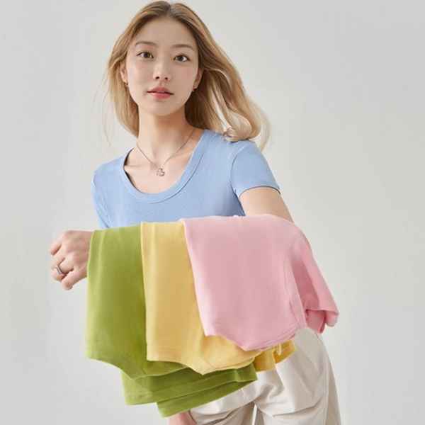 기본 반팔 티셔츠 슬림 여성 골지 티셔츠 크롭 여름 - 상품 이미지