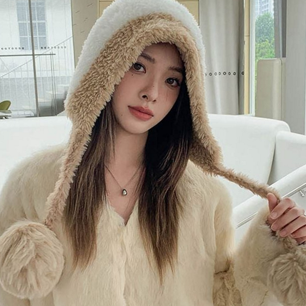 귀여운 여성 귀달이 모자 방울 따뜻한 털 모자 겨울 방한 - 상품 이미지