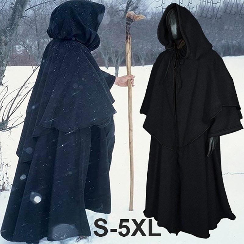 할로윈 후드 망토 중세 의상 코스프레 S 로브 마법사 레드 S - 상세 이미지 3