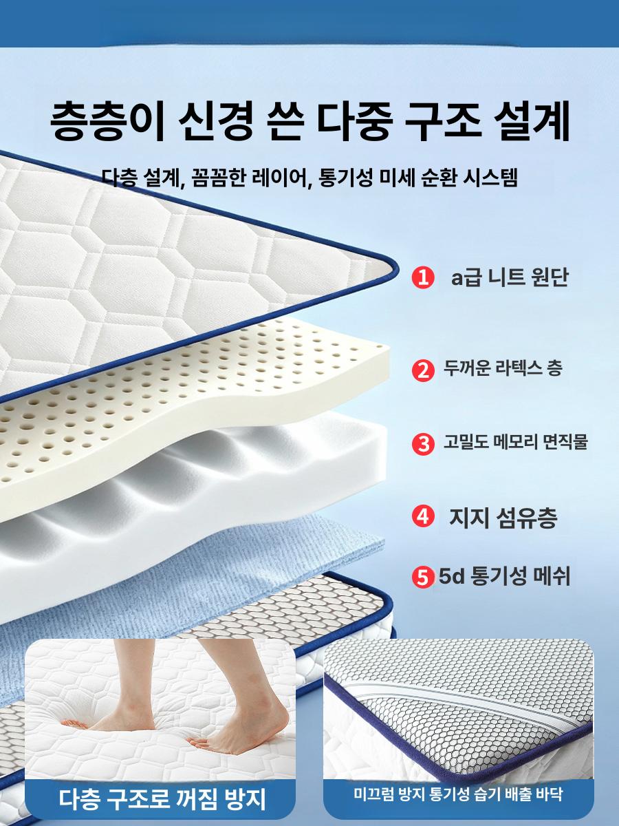 라텍스 매트리스 토퍼 침대 메모리폼 더블사이즈 핫앤쿨 접이식 자취 수면매트 - 상세 이미지 4