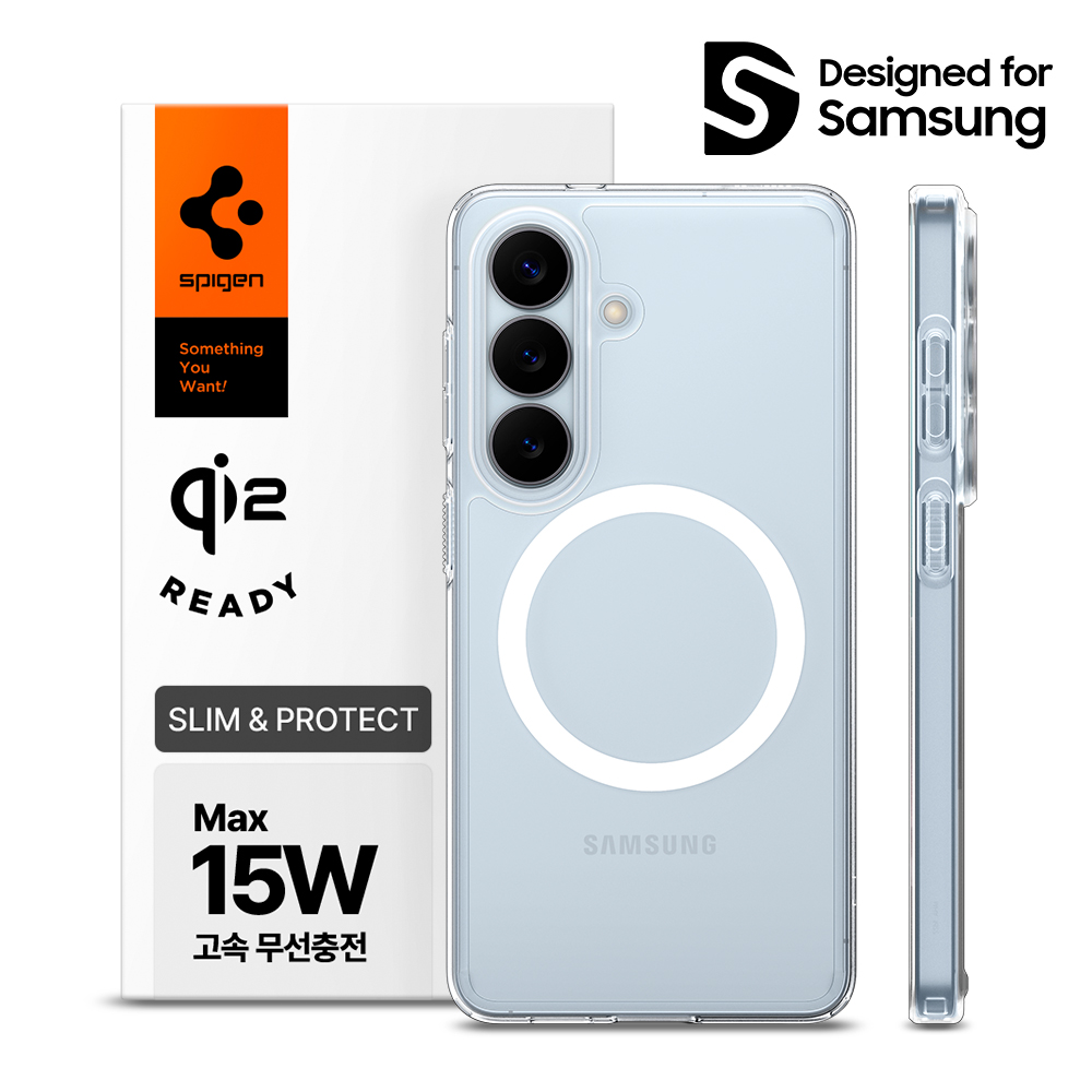 Qi2 15W 인증 슈피겐 갤럭시 맥세이프 케이스 에어스킨하이브리드맥핏 클리어화이트, 갤럭시S26 제품 이미지