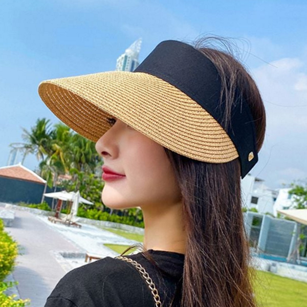 접이식 여름 썬 캡 돌돌이 여성 밀짚 썬 캡 자외선 - 상품 이미지