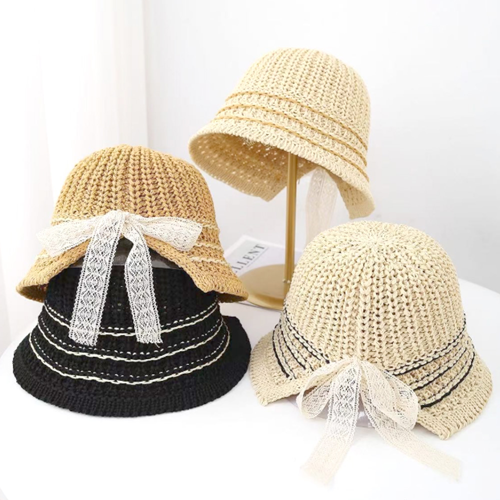 준캡 성인모자 세줄레이스보넷 가림막 여성 여자 모자 버킷햇 밀짚모자 - 상품 이미지