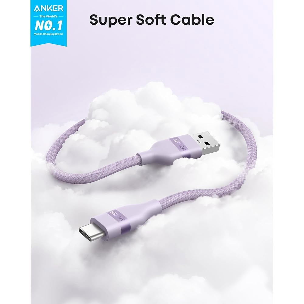 17 16 프로 맥스 플러스용 Anker 카플레이 케이블, 삼성 노트20 등용 업사이클 땋은 USB A to C 카 충전기 코드(3FT, Violet) Black 3ft - 상세 이미지 2