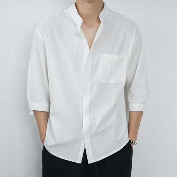 루즈핏 남성 린넨 셔츠 캐주얼 헨리넥 셔츠 데일리 여름 - 상품 이미지